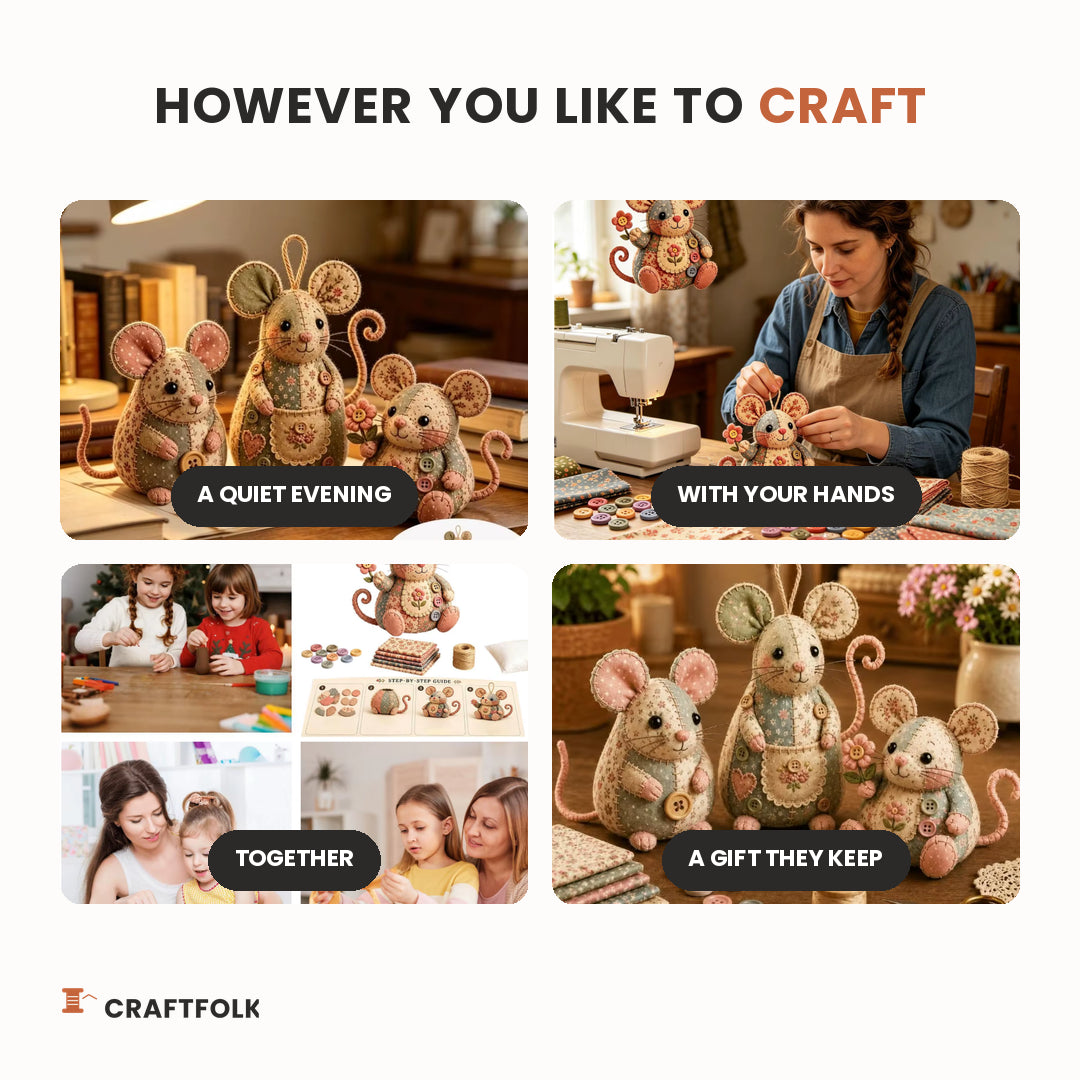Ways to enjoy Mouseling: a keepsake to display, a handmade gift and a cozy evening project