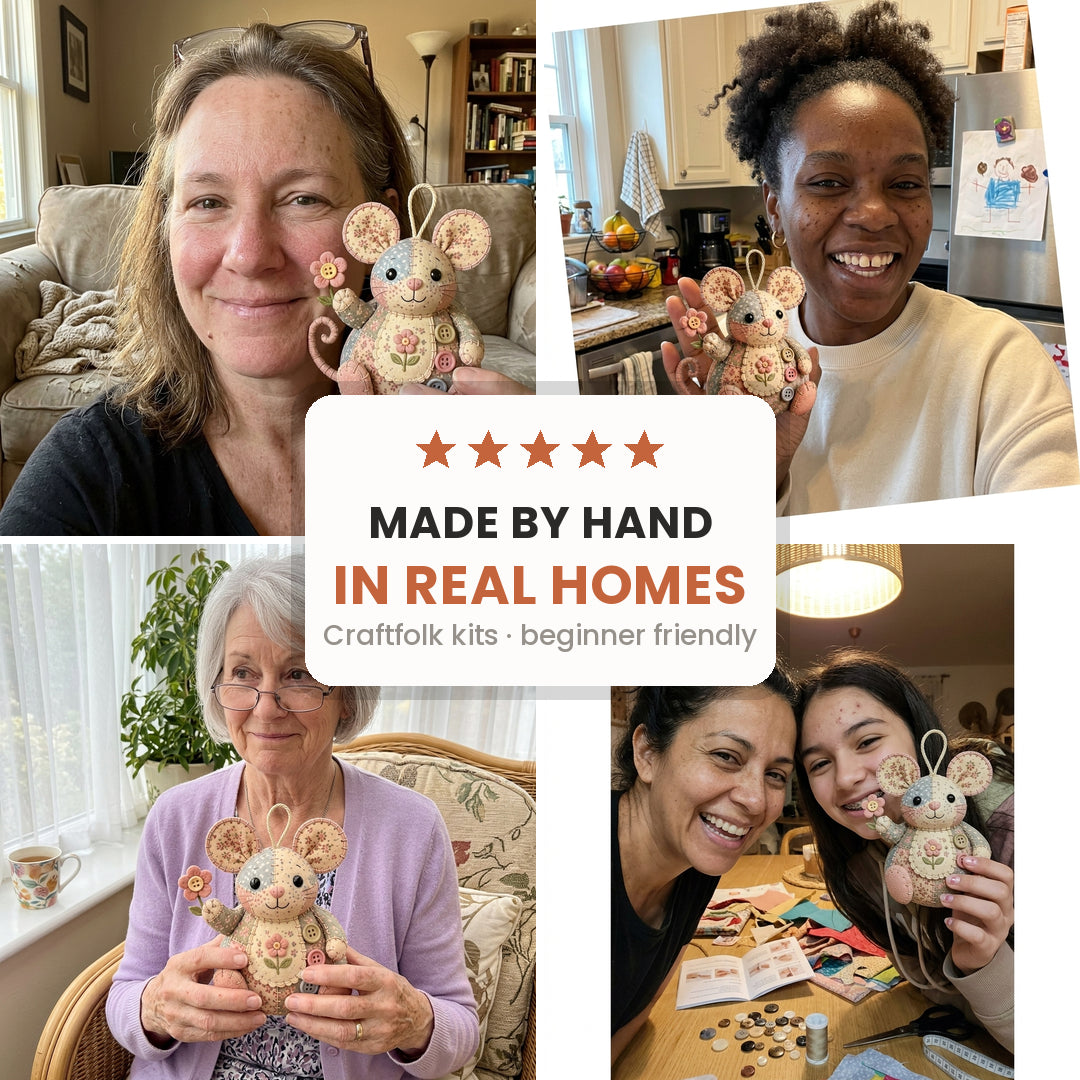 Customer photos of finished Mouseling mouse plushies